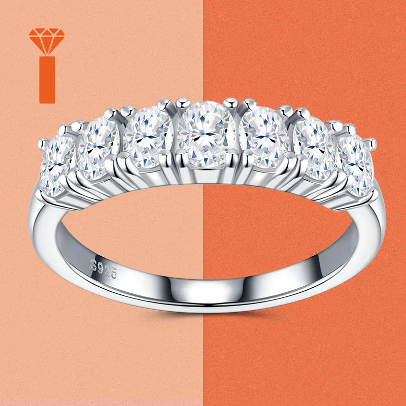 3*4 MM 0.25CT Oval  Cut Prong-Set Half Eternity S925 Sterling Silver Moissanite Ban Women for Daily Luxury Band Wedding Ring