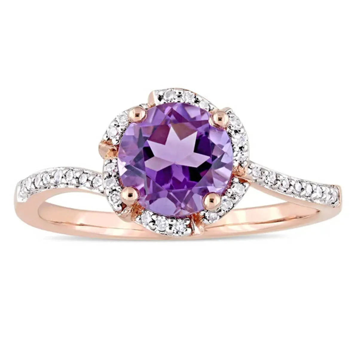 Square-Cut Amethyst Ring with Accent Stones, 925 Silver