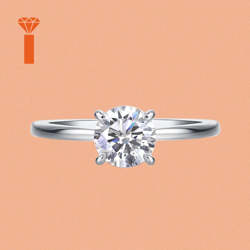 1ct Elegant Everyday & Bridal Statement Rings Minimalist 4-Prong Round-Cut Moissanite Ring, D Color VVS1 Solitaire Promise Ring