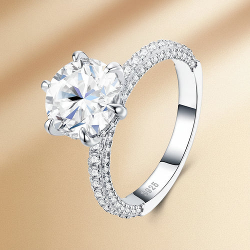 3.0ct Round-Cut Moissanite Ring, Premium 925 Silver Pavé-Set Engagement Versatile Bridal & Anniversary Fine Jewelry Rings