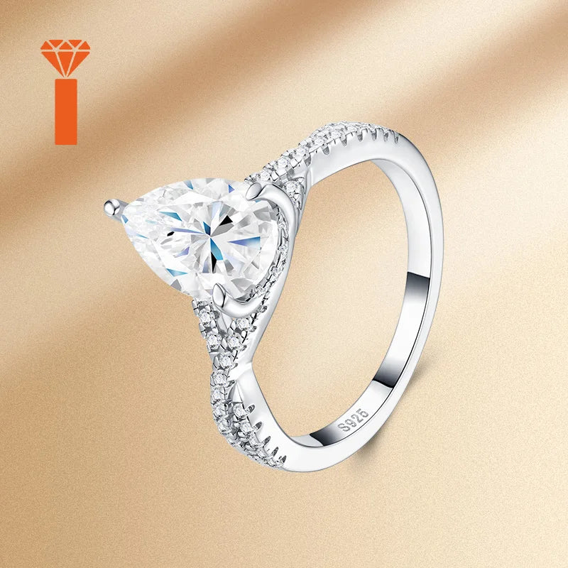 3.0ct Pear-Cut Moissanite Ring, Premium 925 Silver Twist-Shank Engagement Versatile Bridal & Anniversary Fine Jewelry Rings