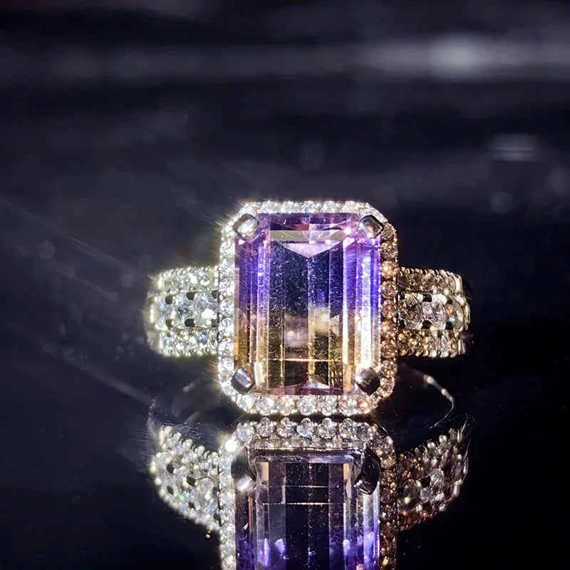 Cluster Amethyst Ring, Adjustable 925 Silver Band