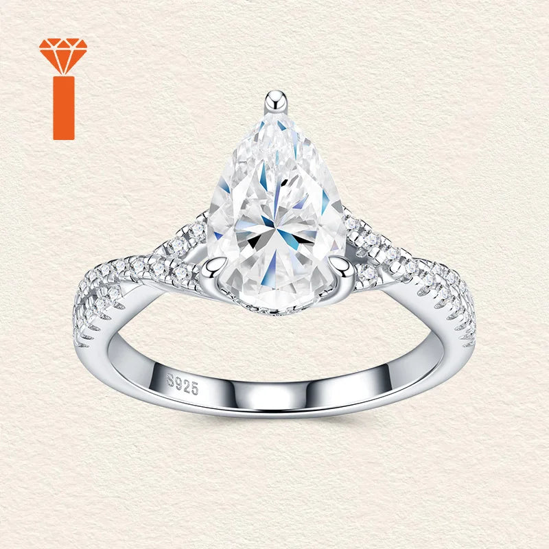 3.0ct Pear-Cut Moissanite Ring, Premium 925 Silver Twist-Shank Engagement Versatile Bridal & Anniversary Fine Jewelry Rings