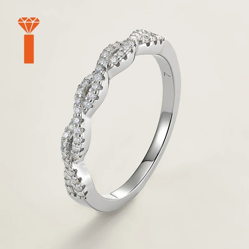 Bulk Order Twisted Infinity Moissanite Ring with Micro-Pave Stones and Polished Silver Band S925 Sterling Silver Gift Ring