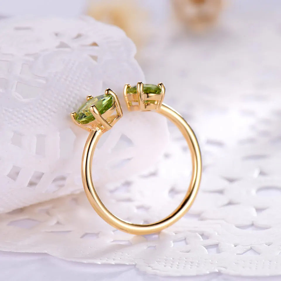 925 Sterling Silver Natural Peridot Open Ring for Women