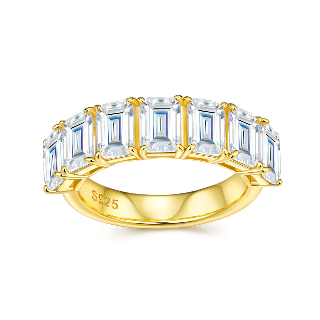 Prong-Set Emerald Cut Half Eternity Gold-Plated S925 Silver Moissanite Band Luxurious Stackable Wedding Ring for Women Ring