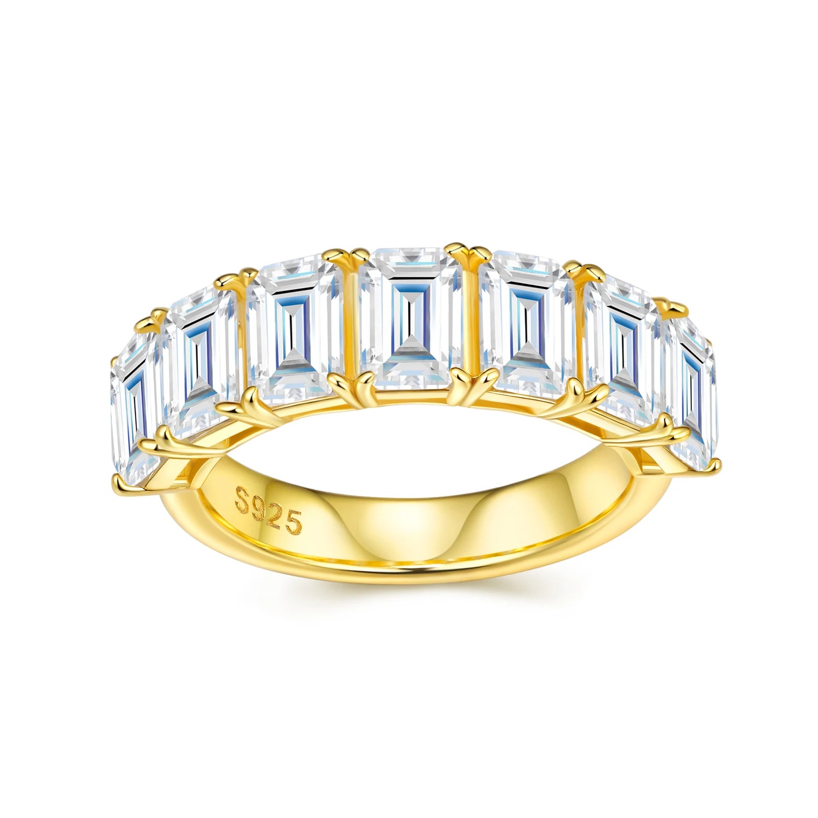 Prong-Set Emerald Cut Half Eternity Gold-Plated S925 Silver Moissanite Band Luxurious Stackable Wedding Ring for Women Ring