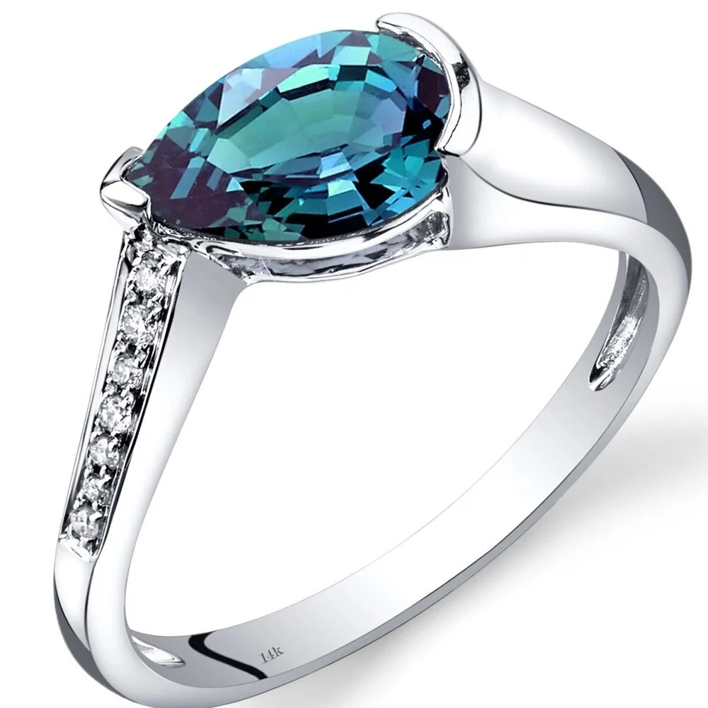 2CT Trillion-Cut Alexandrite & Oval Diamond Ring in 14K White Gold