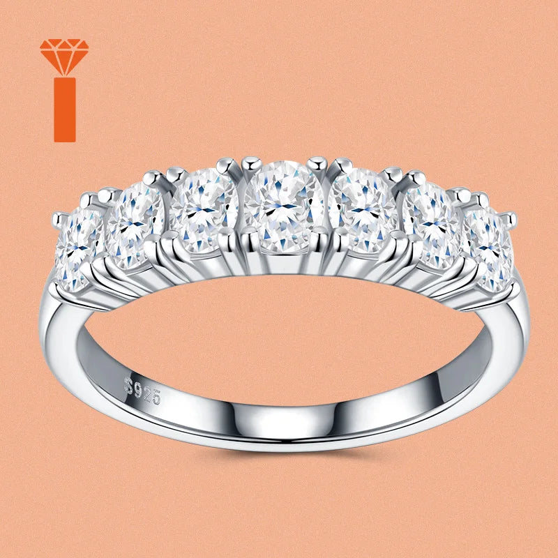 3*4 MM 0.25CT Oval  Cut Prong-Set Half Eternity S925 Sterling Silver Moissanite Ban Women for Daily Luxury Band Wedding Ring