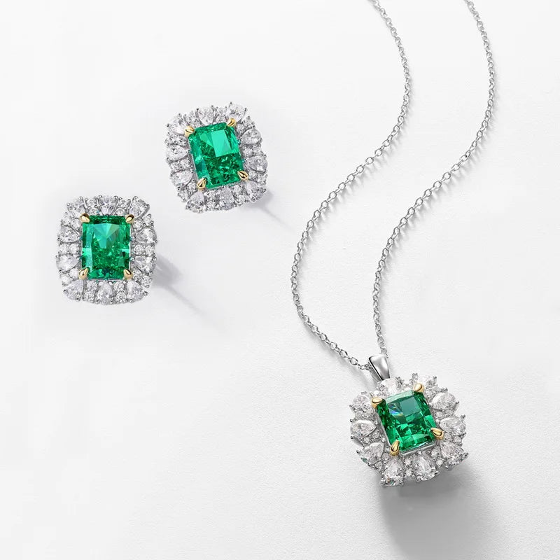 Bohemian Emerald-Cut Green Zirconia Ring in Sterling Silver, Snowflake Detail