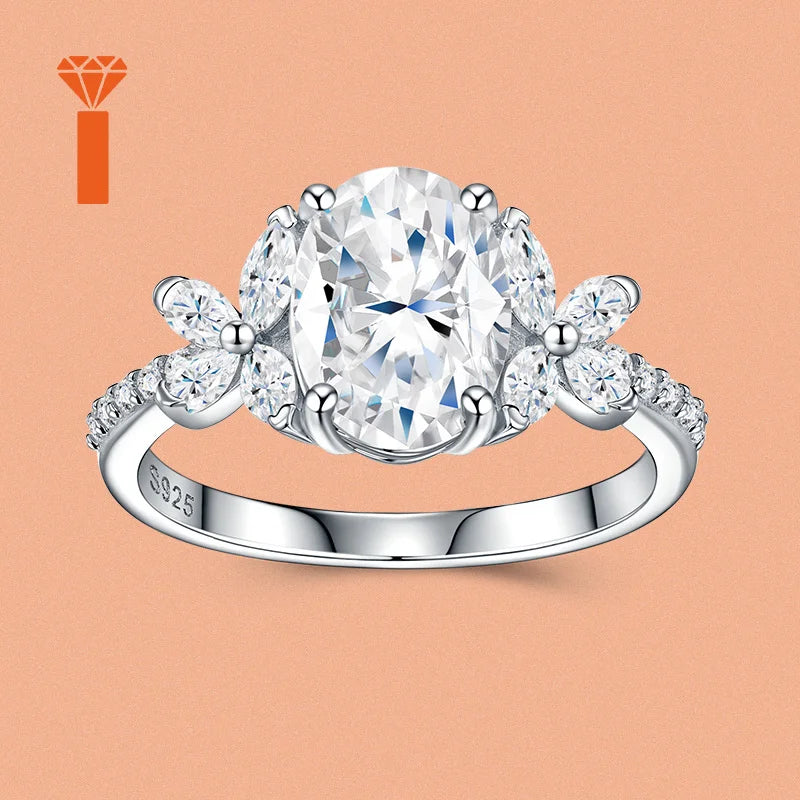 1.5ct Oval-Cut Moissanite Ring with Marquise & Round Accents Floral Halo Design Romantic Contemporary Statement Rings