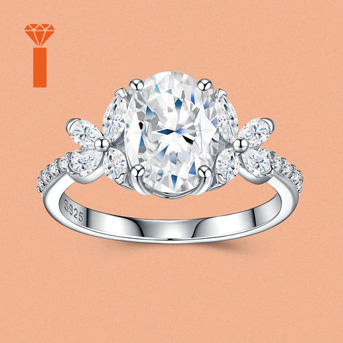 1.5ct Oval-Cut Moissanite Ring with Marquise & Round Accents Floral Halo Design Romantic Contemporary Statement Rings