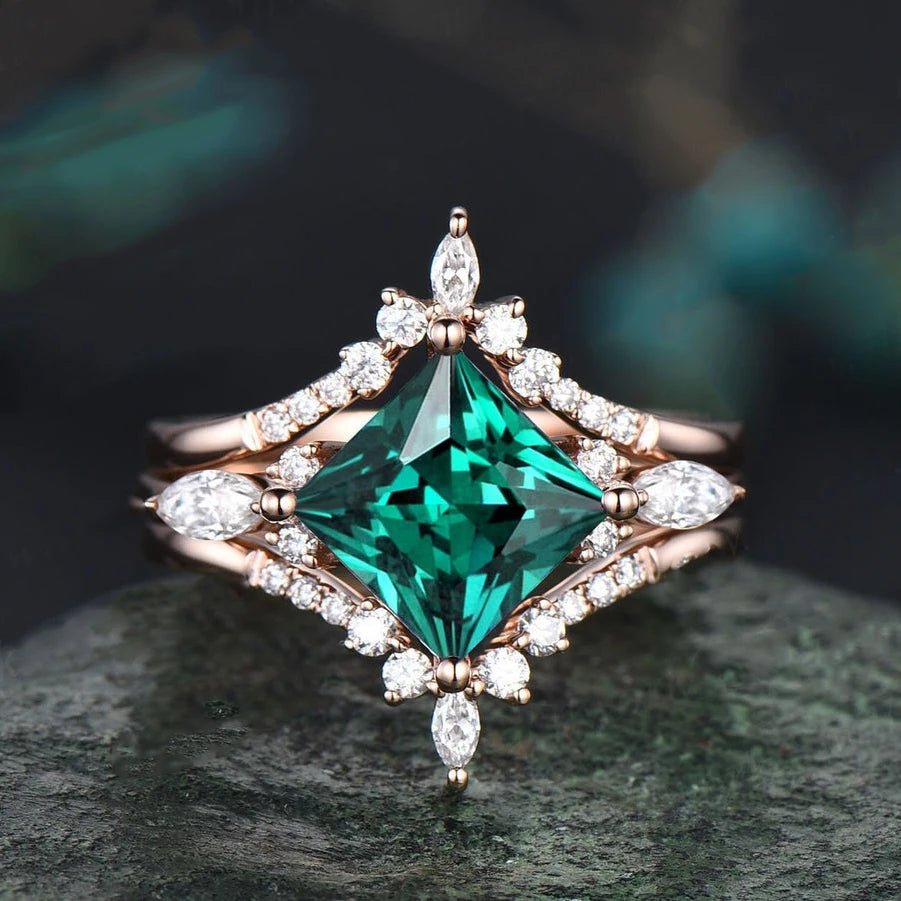 Topgemco Oval-Cut Lab-Grown Emerald & Diamond Engagement Ring in 18K Gold