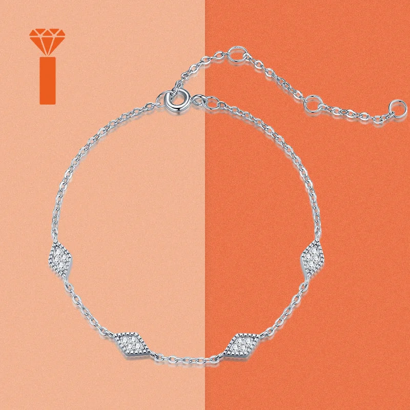 Four Rhombus Pave Set Moissanite Chain Bracelet S925 Sterling Silver Minimalist Dainty Elegant Geometric Fine Jewelry Bracelets