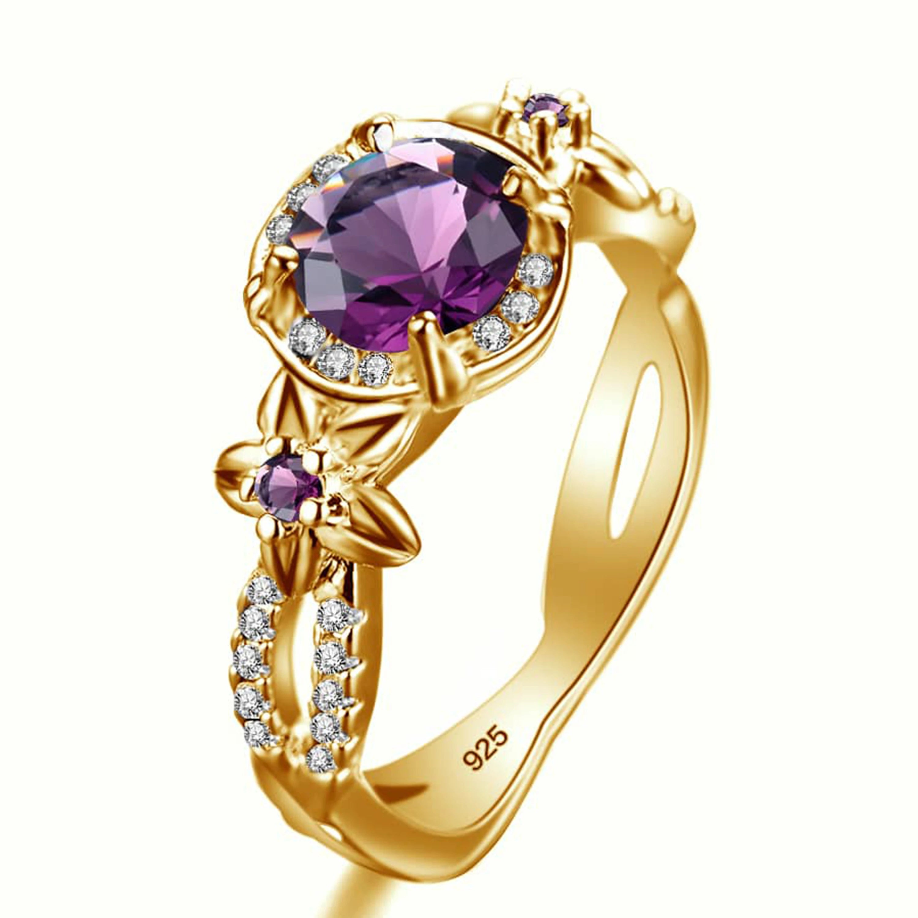 Baguette & Oval Cut Amethyst Ring, Rhodium-Plated Gold Finish
