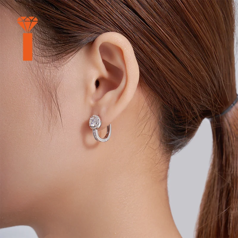 Bulk Order 0.5ct Round Cut Double Halo Moissanite Premium 925 Silver Huggie Hoop Earrings Versatile Everyday Jewelry Earrings