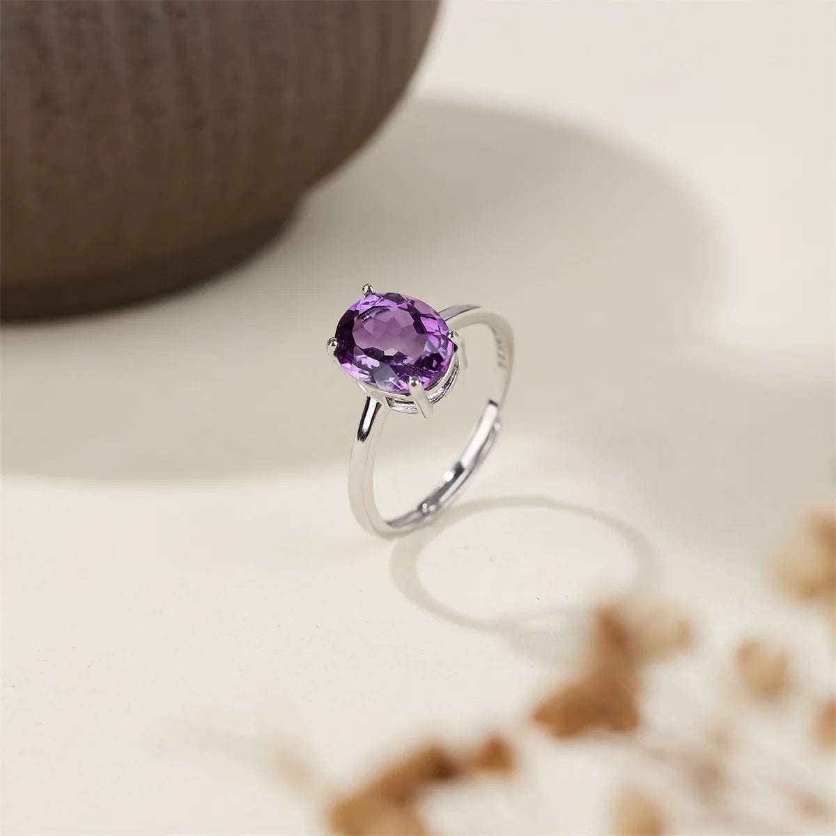 Classic Purple Amethyst Ring in 925 Sterling Silver