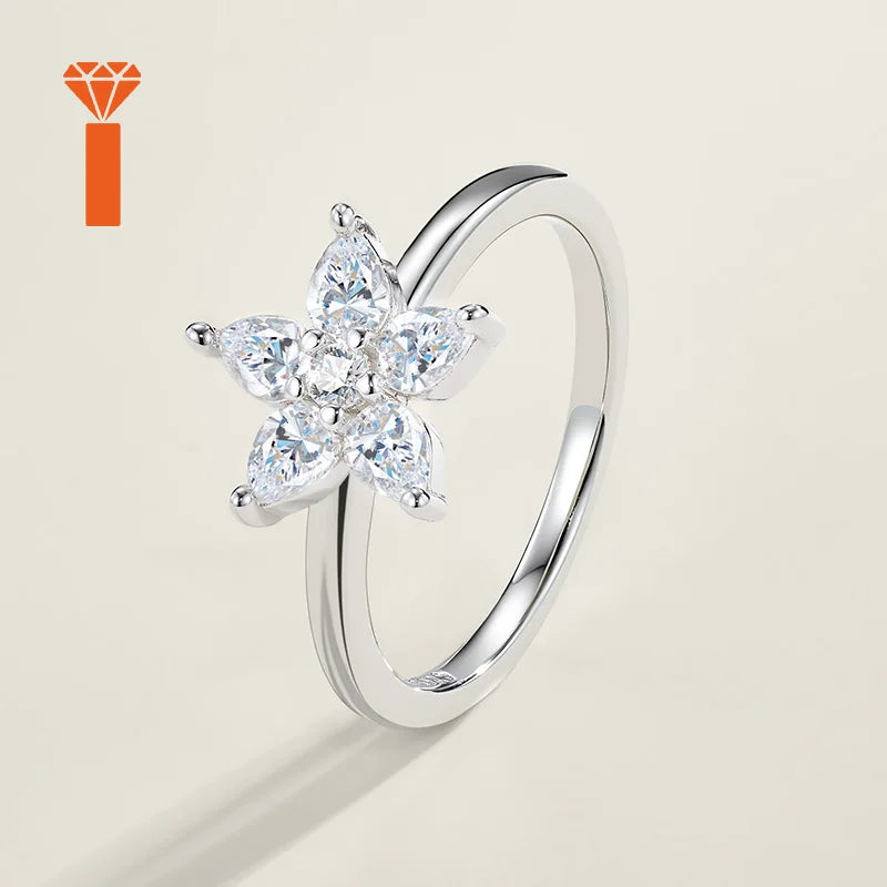 2026 Affordable Bridal Floral Moissanite Ring S925 Wholesale & Customization Supported Trendy Five-Petal Flower Moissanite Ring