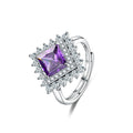 Square-Cut Amethyst Ring with Accent Stones, 925 Silver