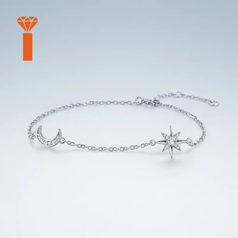 Factory Price Moon and Star Moissanite Premium 925 Silver Dainty Chain Bracelet Versatile Everyday Fine Jewelry Bracelets