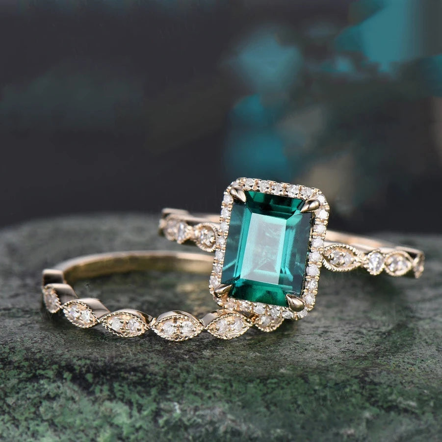 Topgemco Oval-Cut Lab-Grown Emerald & Diamond Engagement Ring in 18K Gold