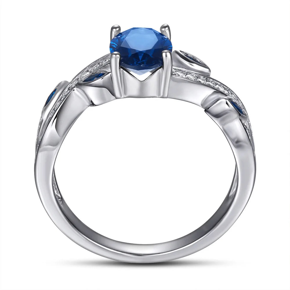 Oval Sapphire-Blue Zircon Party Ring Set – 925 Sterling Silver