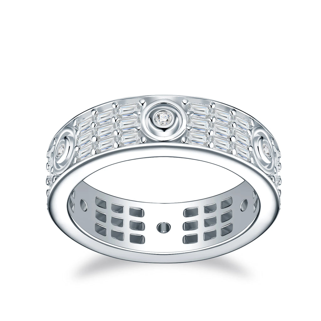 Multi-Row Round Iced-Out S925 Pure Silver Moissanite Band Rotatable Hip Hop Statement Ring for Daily Luxury Band Wedding Ring