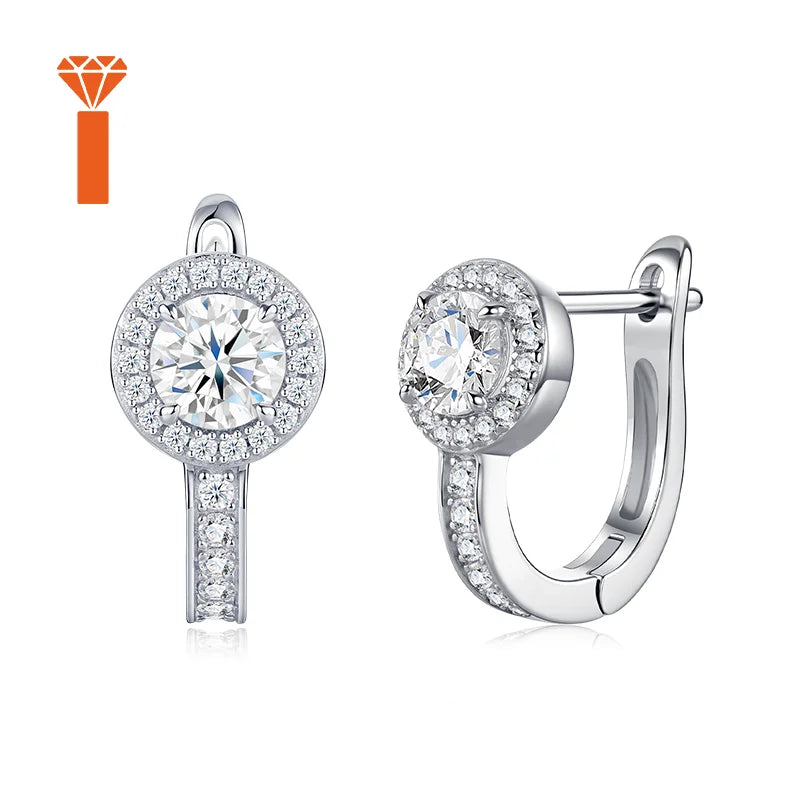 Bulk Order 0.5ct Round Cut Double Halo Moissanite Premium 925 Silver Huggie Hoop Earrings Versatile Everyday Jewelry Earrings