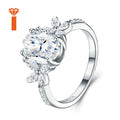 1.5ct Oval-Cut Moissanite Ring with Marquise & Round Accents Floral Halo Design Romantic Contemporary Statement Rings