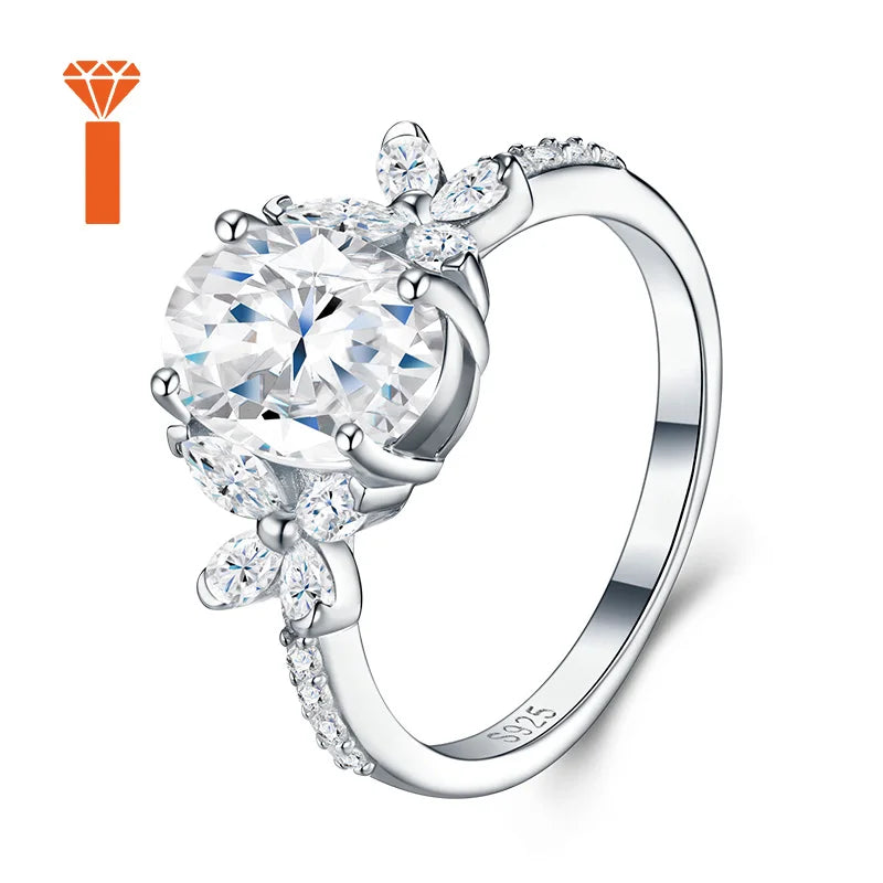 1.5ct Oval-Cut Moissanite Ring with Marquise & Round Accents Floral Halo Design Romantic Contemporary Statement Rings