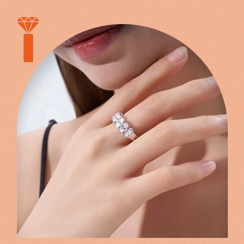 Oval Cut Bezel-Set Half Eternity S925  Silver Moissanite Band Connected Stone Stackable Wedding Ringfor Women  Wedding Ring