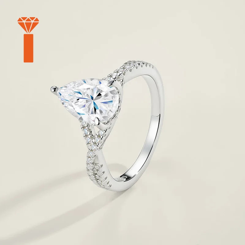 3.0ct Pear-Cut Moissanite Ring, Premium 925 Silver Twist-Shank Engagement Versatile Bridal & Anniversary Fine Jewelry Rings