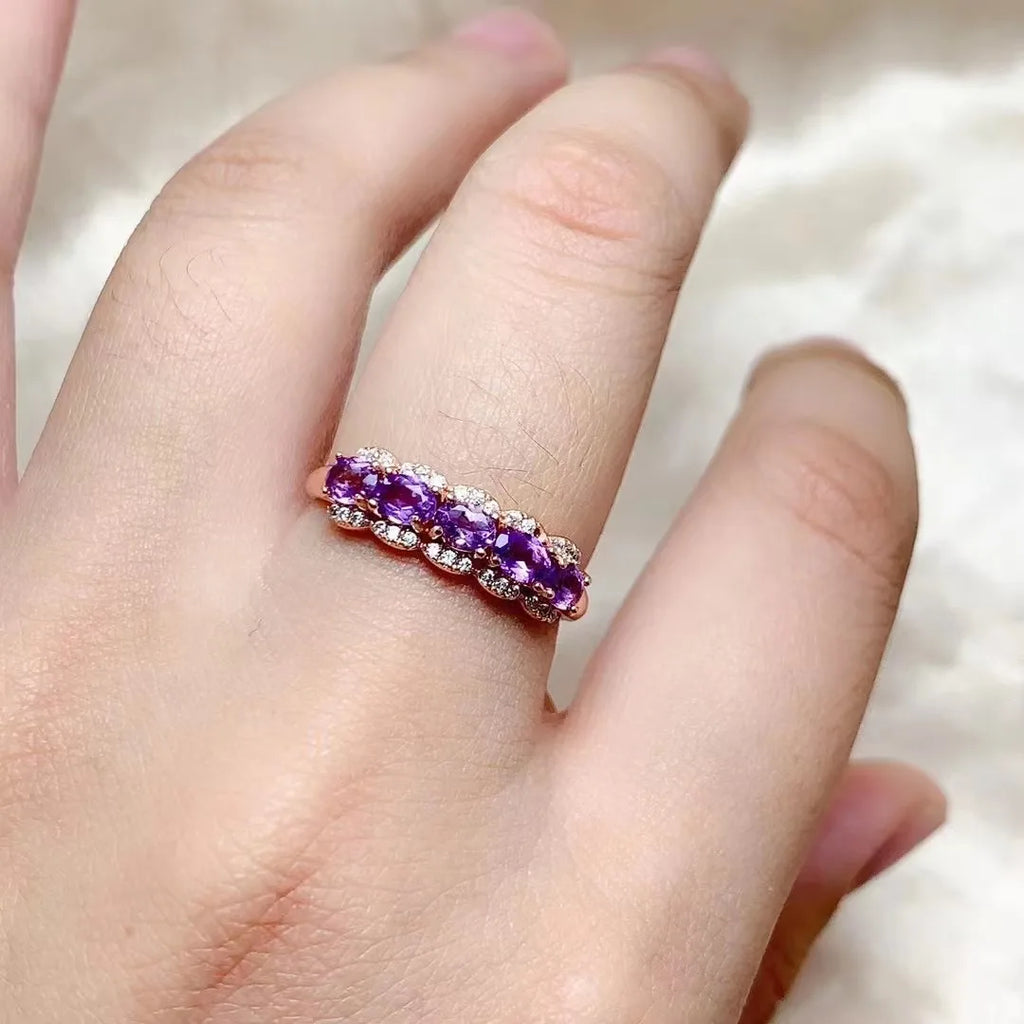 Vintage 925 Silver Natural Amethyst Ring for Women