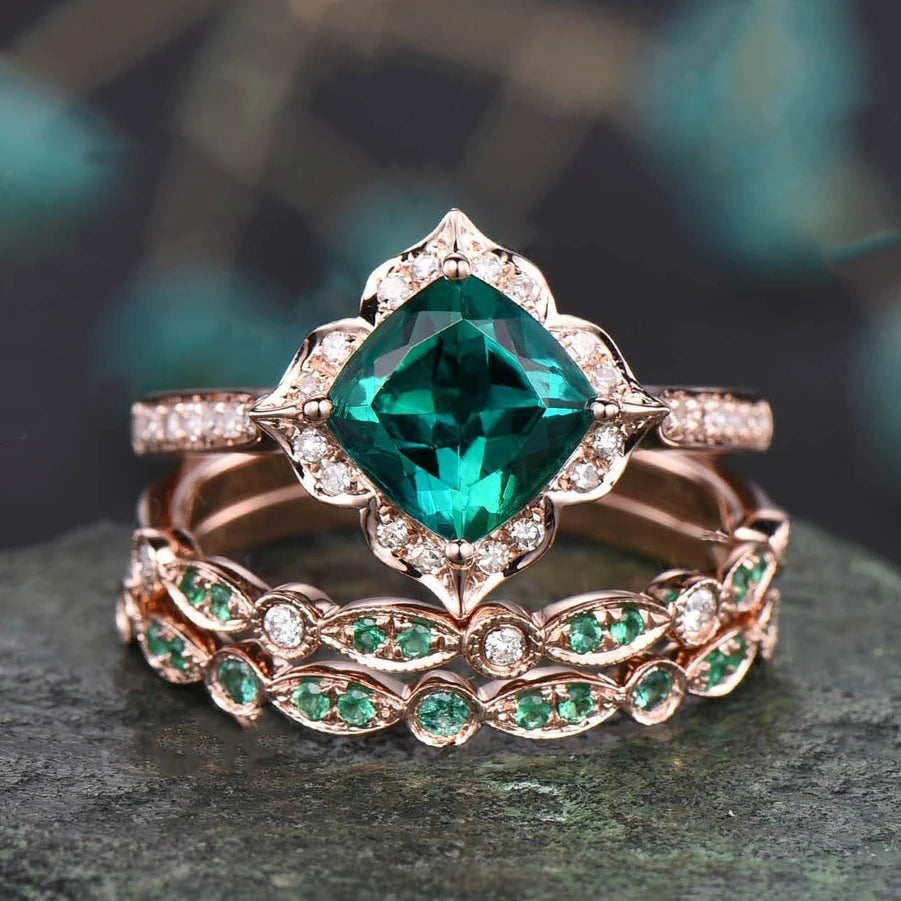 Topgemco Oval-Cut Lab-Grown Emerald & Diamond Engagement Ring in 18K Gold