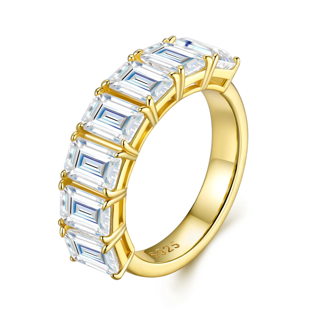 Prong-Set Emerald Cut Half Eternity Gold-Plated S925 Silver Moissanite Band Luxurious Stackable Wedding Ring for Women Ring