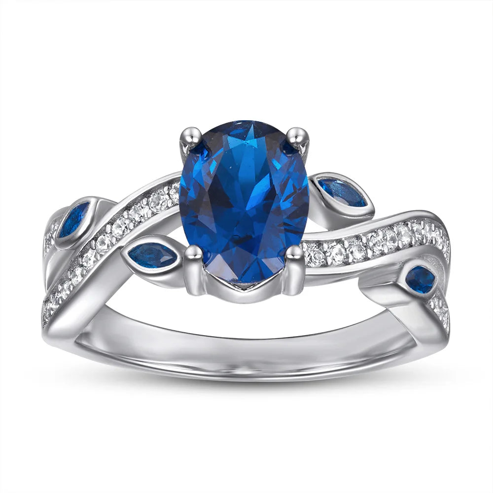 Oval Sapphire-Blue Zircon Party Ring Set – 925 Sterling Silver