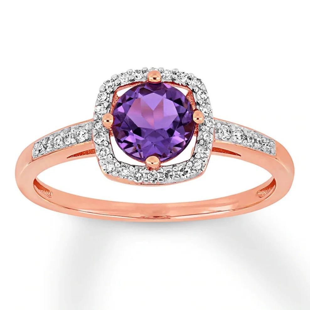 Baguette & Oval Cut Amethyst Ring, Rhodium-Plated Gold Finish