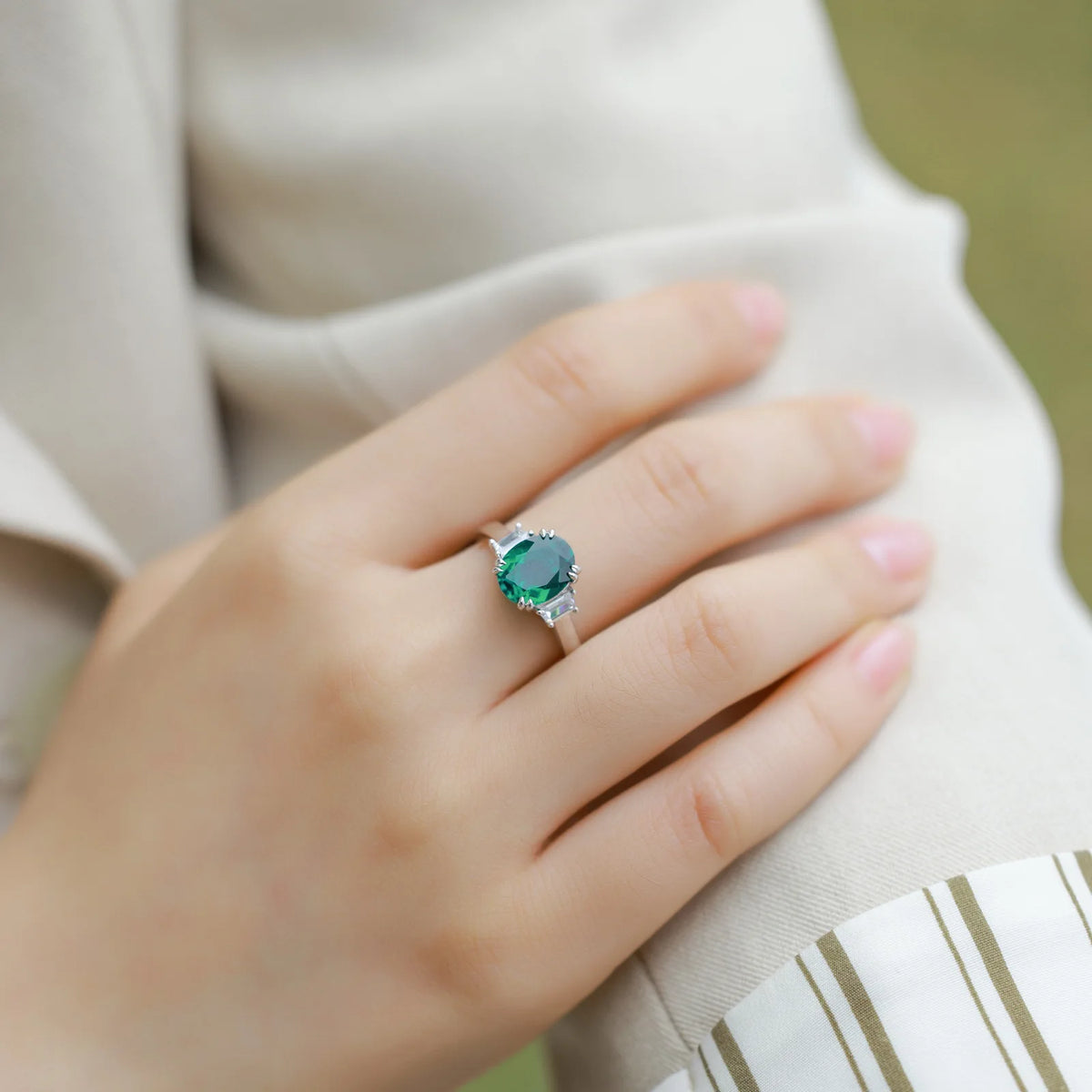Lab-Grown Emerald Ring for Women, Wedding & Engagement Jewelry