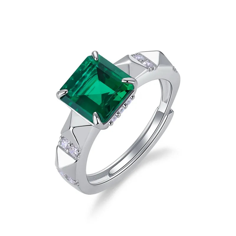 Princess-Cut Lab-Grown Emerald Ring in S925 Silver, Vintage Gemstone Design