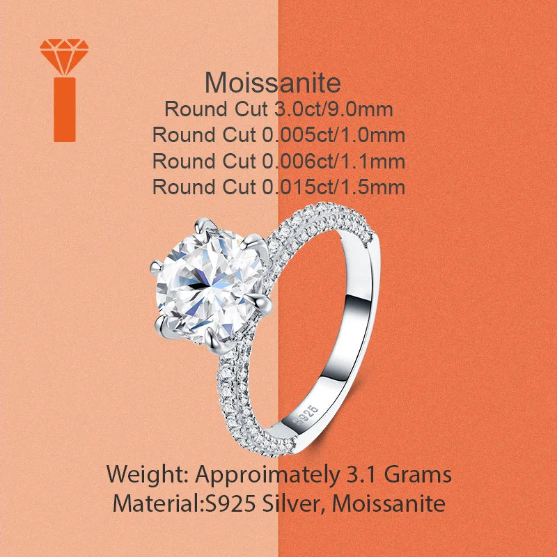3.0ct Round-Cut Moissanite Ring, Premium 925 Silver Pave-Set Engagement Versatile Bridal & Anniversary Fine Jewelry Rings