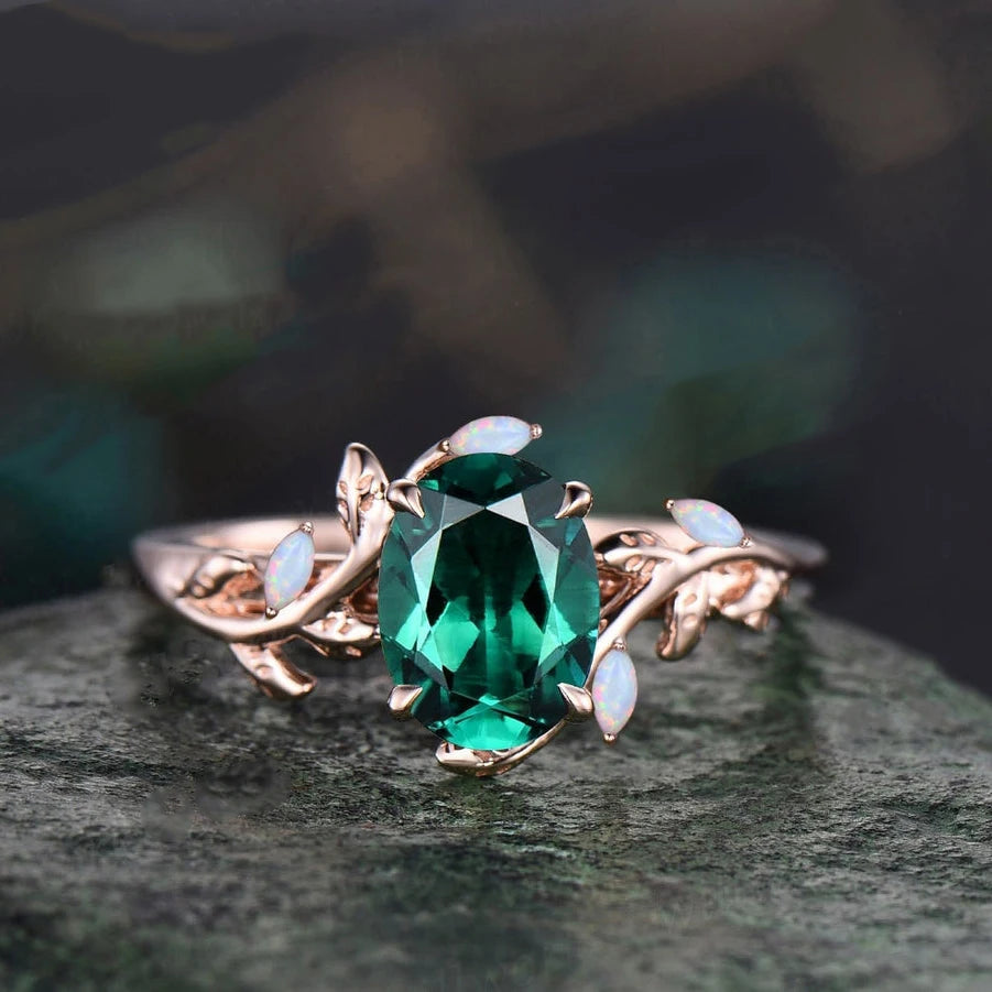 Topgemco Oval-Cut Lab-Grown Emerald & Diamond Engagement Ring in 18K Gold