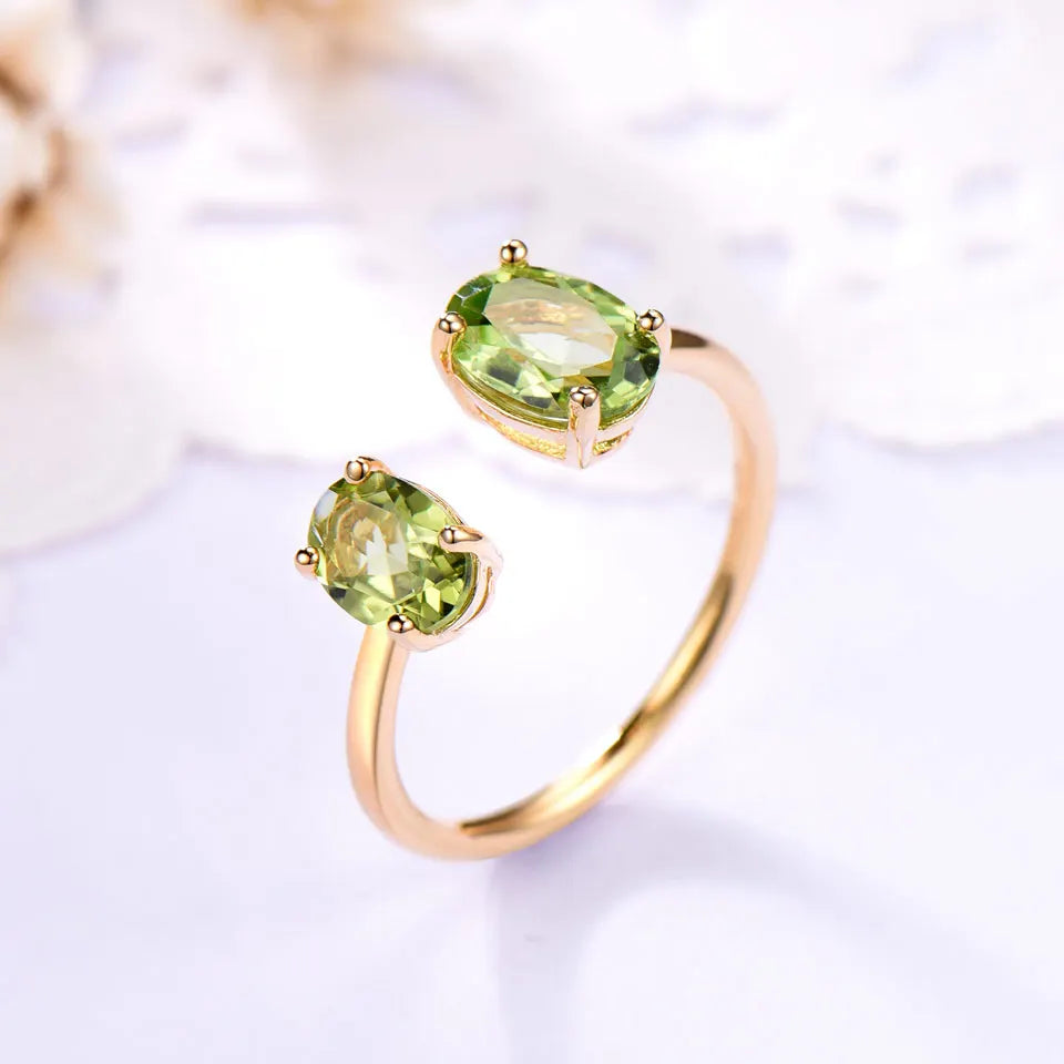 925 Sterling Silver Natural Peridot Open Ring for Women