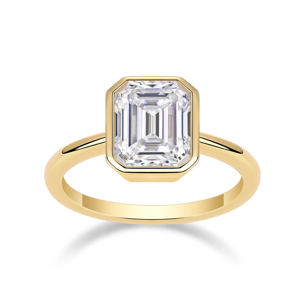 Emerald Cut Bezel-Set Solitaire Gold-Plated S925 Sterling Silver Moissanite Ring Minimalist Ring for Women Daily Wear  Ring