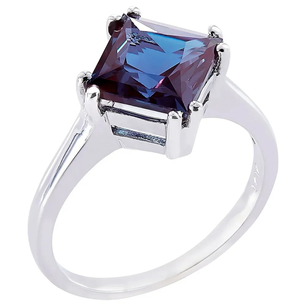 2CT Trillion-Cut Alexandrite & Oval Diamond Ring in 14K White Gold