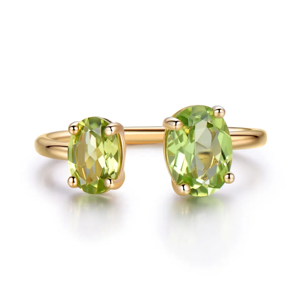 925 Sterling Silver Natural Peridot Open Ring for Women