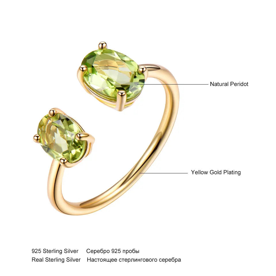 925 Sterling Silver Natural Peridot Open Ring for Women