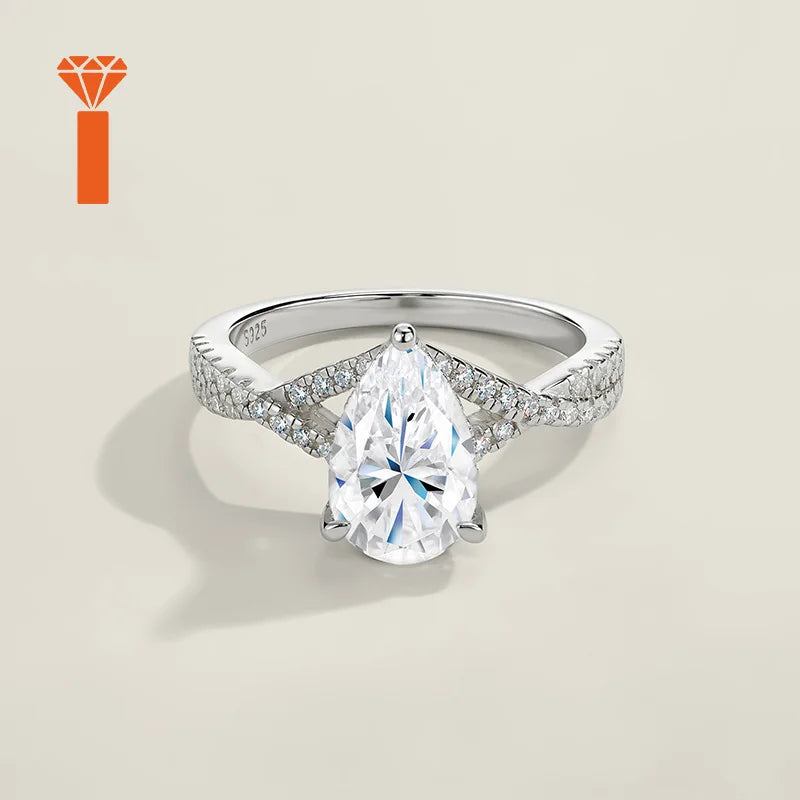 3.0ct Pear-Cut Moissanite Ring, Premium 925 Silver Twist-Shank Engagement Versatile Bridal & Anniversary Fine Jewelry Rings