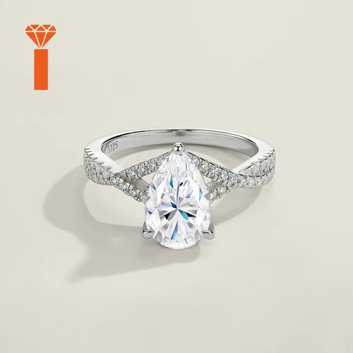 3.0ct Pear-Cut Moissanite Ring, Premium 925 Silver Twist-Shank Engagement Versatile Bridal & Anniversary Fine Jewelry Rings