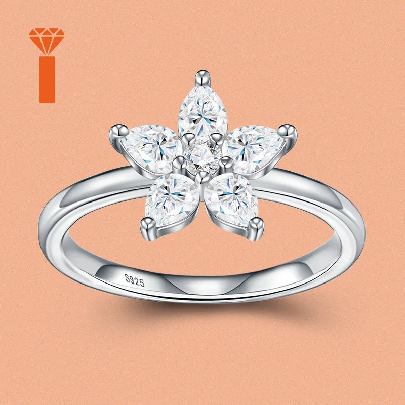 2026 Affordable Bridal Floral Moissanite Ring S925 Wholesale & Customization Supported Trendy Five-Petal Flower Moissanite Ring