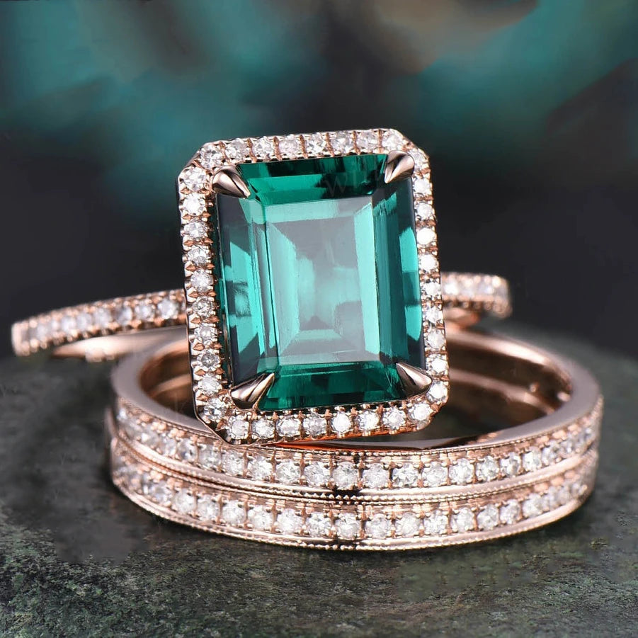 Topgemco Oval-Cut Lab-Grown Emerald & Diamond Engagement Ring in 18K Gold